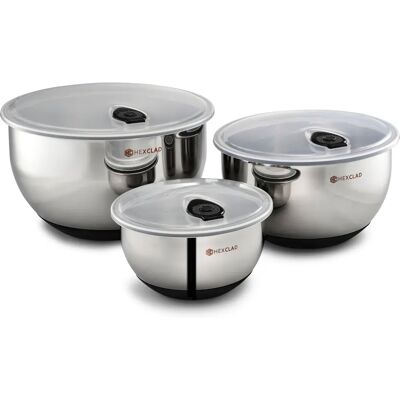 Hexclad - 3-Bowl Set - Stainless Steel - Mixing Bowls Hexclad - 3-Bowl Set - Stainless Steel - Mixing Bowls