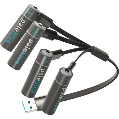 Pale Blue Batterie rechargeables AA - 1560mAh, Bleu, USB, 4 pièces - Publicité Pale Blue Batterie rechargeables AA - 1560mAh, Bleu, USB, 4 pièces - Publicité