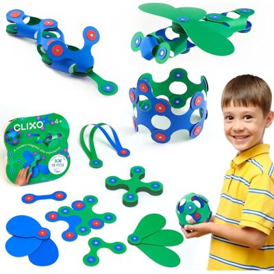 Set de construcción magnético Clixo Verde y Azul - 18 piezas - Juguete creativo 2023 Set de construcción magnético Clixo Verde y Azul - 18 piezas - Juguete creativo 2023