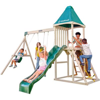 Kidkraft - Aire de jeux Emerald Challenge en Bois avec Toboggan, Balancoires, Mur d'escalade - Publicité Kidkraft - Aire de jeux Emerald Challenge en Bois avec Toboggan, Balancoires, Mur d'escalade - Publicité