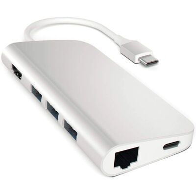 Satechi Alumiininen Multi-Port Adapteri - 4K HDMI, Ethernet, USB-A, SD - Hopea Satechi Alumiininen Multi-Port Adapteri - 4K HDMI, Ethernet, USB-A, SD - Hopea