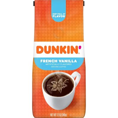 Dunkin' Donuts Dunkin' Café aromatisé à la vanille française - Café moulu - Publicité Dunkin' Donuts Dunkin' Café aromatisé à la vanille française - Café moulu - Publicité
