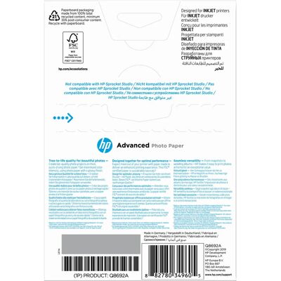 Hewlett-Packard HP Advanced Glänzendes Fotopapier - 10x15cm - 250g/m² - 100 Blatt Hewlett-Packard HP Advanced Glänzendes Fotopapier - 10x15cm - 250g/m² - 100 Blatt