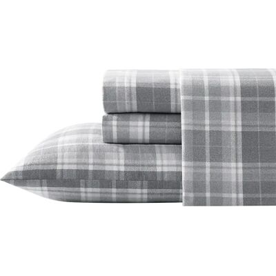 Laura Ashley Mulholland cinza quadriculada algodão flanela conjunto de roupa de cama - Conjunto de roupa de cama Laura Ashley Mulholland cinza quadriculada algodão flanela conjunto de roupa de cama - Conjunto de roupa de cama