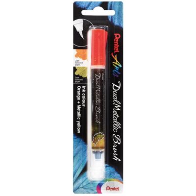 Pentel Arts - Bolígrafo de Pincel Metálico Doble - Naranja / Amarillo Metálico - Bolígrafo de Pincel Pentel Arts - Bolígrafo de Pincel Metálico Doble - Naranja / Amarillo Metálico - Bolígrafo de Pincel