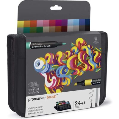 Winsor & Newton Étudiant Designer - 24 Feutres Pinceau avec Portefeuille Winsor & Newton Étudiant Designer - 24 Feutres Pinceau avec Portefeuille