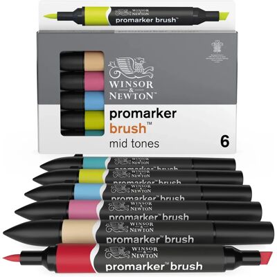 Winsor & Newton Promarker BRUSH - Ensemble de 6 tons moyens - Publicité Winsor & Newton Promarker BRUSH - Ensemble de 6 tons moyens - Publicité