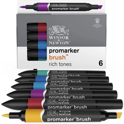 Winsor & Newton Promarker BRUSH - Rijke Tinten - Set van 6 Winsor & Newton Promarker BRUSH - Rijke Tinten - Set van 6