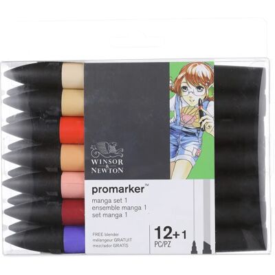 Winsor & Newton Promarker Set of 12+1 Pieces - Manga Set 1 Winsor & Newton Promarker Set of 12+1 Pieces - Manga Set 1