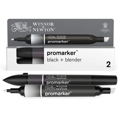 Ensemble de marqueurs Winsor & Newton ProMarker 2 pièces noir et blender Ensemble de marqueurs Winsor & Newton ProMarker 2 pièces noir et blender