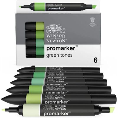 Winsor & Newton Promarker 6 Teintes Vertes - Marqueurs - Publicité Winsor & Newton Promarker 6 Teintes Vertes - Marqueurs - Publicité