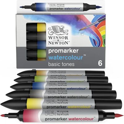 Set de Marqueurs Aquarelle Winsor & Newton de 6 Tons de Base Set de Marqueurs Aquarelle Winsor & Newton de 6 Tons de Base