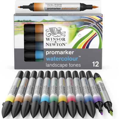 Winsor & Newton Promarker Acquerelli Set di 12 - Toni Paesaggistici Winsor & Newton Promarker Acquerelli Set di 12 - Toni Paesaggistici