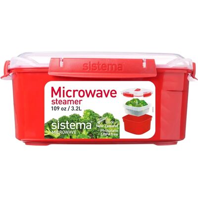Sistema Microwave Large Steamer - 3.2L - Red/Clear Sistema Microwave Large Steamer - 3.2L - Red/Clear