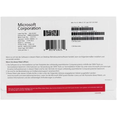 Microsoft Windows 8.1 Pro - OEM - 32-Bit - DVD Microsoft Windows 8.1 Pro - OEM - 32-Bit - DVD