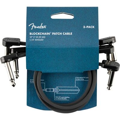 Câble de patch Fender Blockchain 12 pouces - Angle/Angle 3-Pack - Publicité Câble de patch Fender Blockchain 12 pouces - Angle/Angle 3-Pack - Publicité