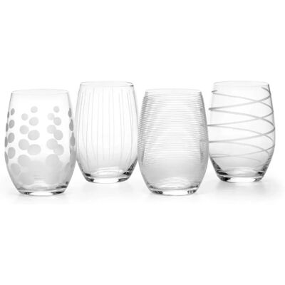 Set de 4 verres à vin sans pied en cristal gravé de Mikasa Cheers - Publicité Set de 4 verres à vin sans pied en cristal gravé de Mikasa Cheers - Publicité