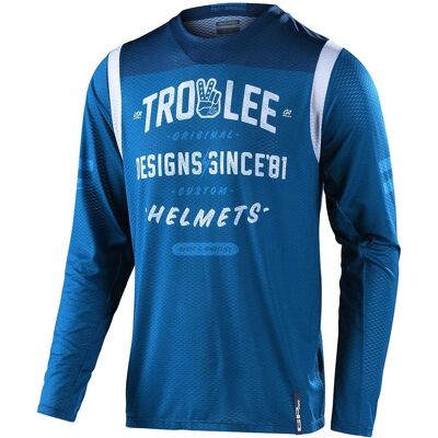 Maglietta da motocross Troy Lee Designs GP Air Roll Out - Unisex Bianco Blu Maglietta da motocross Troy Lee Designs GP Air Roll Out - Unisex Bianco Blu