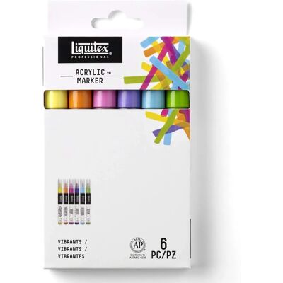 Liquitex Akrylmarkörer - Set av 6 x 2mm - Levande Färger Liquitex Akrylmarkörer - Set av 6 x 2mm - Levande Färger