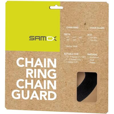SAMOX Paracatena - Alluminio 104mm 42T, Nero, Protezione Catena per Bicicletta SAMOX Paracatena - Alluminio 104mm 42T, Nero, Protezione Catena per Bicicletta