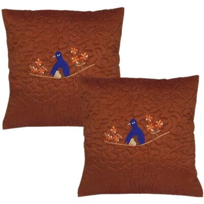RAJRANG Brun Ricamo Polydupion Fågel Kuddeöverdrag Set - Set RAJRANG Brun Ricamo Polydupion Fågel Kuddeöverdrag Set - Set