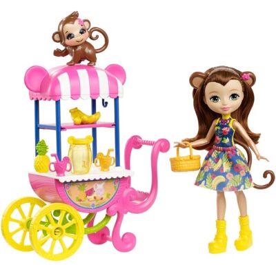 Lalka Merit Monkey od Mattel - Zestaw Enchantimals z wózkiem owocowym Lalka Merit Monkey od Mattel - Zestaw Enchantimals z wózkiem owocowym