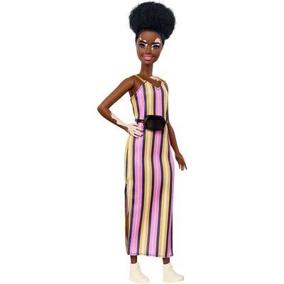 Barbie GYG08 Cheveux bruns bouclés - Robe à rayures - Poupée - Publicité Barbie GYG08 Cheveux bruns bouclés - Robe à rayures - Poupée - Publicité