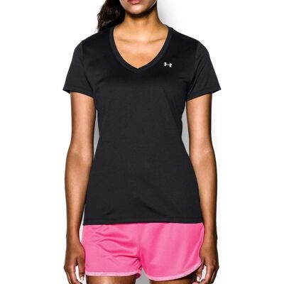 Czarna techniczna koszulka z dekoltem w serek Under Armour - Koszulka Czarna techniczna koszulka z dekoltem w serek Under Armour - Koszulka