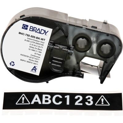 Brady M4C-750-595-BK-WT Vinyl-Druckerlabel - Selbstklebend, Weiß auf Schwarz Brady M4C-750-595-BK-WT Vinyl-Druckerlabel - Selbstklebend, Weiß auf Schwarz