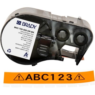 Brady M4C-750-595-OR-BK - Vinyl Drucketikett - Schwarz/Orange Brady M4C-750-595-OR-BK - Vinyl Drucketikett - Schwarz/Orange