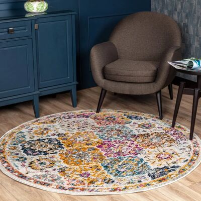 LIVABLISS Cuzco Tapis Vintage Multicolore Rond - Tapis - Publicité LIVABLISS Cuzco Tapis Vintage Multicolore Rond - Tapis - Publicité