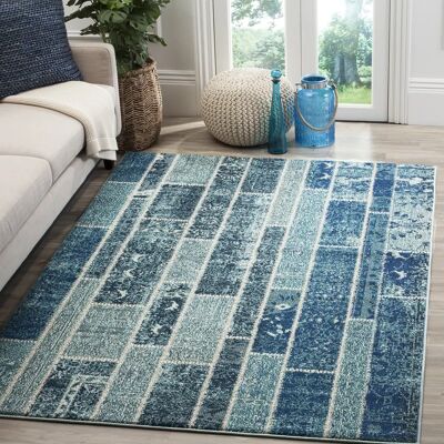 Tapis Effi Bleu & Multicolore - 155x230cm - Publicité Tapis Effi Bleu & Multicolore - 155x230cm - Publicité