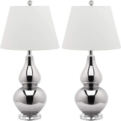 Safavieh Modello - Lampada da tavolo in vetro doppia zucca argento Safavieh Modello - Lampada da tavolo in vetro doppia zucca argento