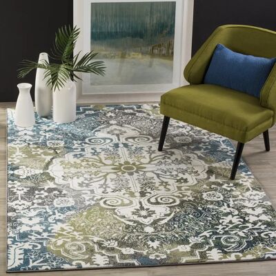 Safavieh Wasserfarben-Teppich - Elfenbein & Blaue Pfau - Teppich Safavieh Wasserfarben-Teppich - Elfenbein & Blaue Pfau - Teppich