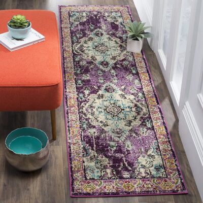 Safavieh Monaco Kollektion Teppich - Boho-Chic Stil, Violett & Hellblau, 66 x 183 cm Safavieh Monaco Kollektion Teppich - Boho-Chic Stil, Violett & Hellblau, 66 x 183 cm