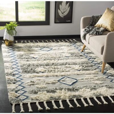 NADUVI Grauer & Elfenbein Tribal Wollteppich - Teppich NADUVI Grauer & Elfenbein Tribal Wollteppich - Teppich