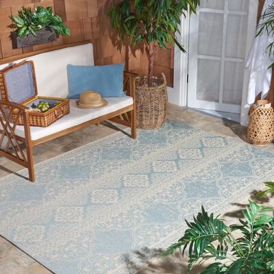 Safavieh Indoor/Outdoor-Teppich - 120x180 - Creme/Aqua - Stilvoll, Wetterbeständig Safavieh Indoor/Outdoor-Teppich - 120x180 - Creme/Aqua - Stilvoll, Wetterbeständig