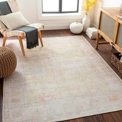 EMY SURYA - Vintage Shabby Chic Oriental Rug - Rosa y Mostaza - 200x275cm - OEKO-TEX EMY SURYA - Vintage Shabby Chic Oriental Rug - Rosa y Mostaza - 200x275cm - OEKO-TEX