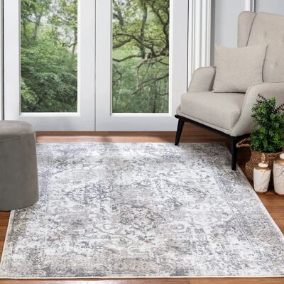 Surya Vintage Teppich - 120x170cm Orientalisches Design, Kurzflorig, Weiß & Grau Surya Vintage Teppich - 120x170cm Orientalisches Design, Kurzflorig, Weiß & Grau