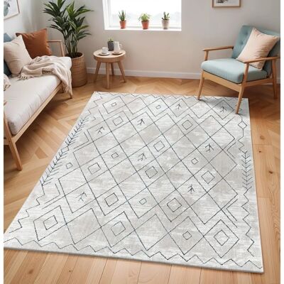 Surya - Berber Ethnic Geometric Rug 120x170cm - White & Blue - OEKO-TEX 100 Surya - Berber Ethnic Geometric Rug 120x170cm - White & Blue - OEKO-TEX 100