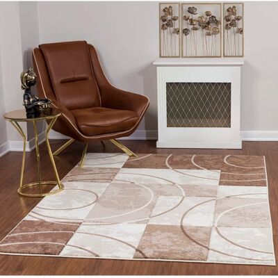 Tapis Retro Géométrique Zuri - 160x213cm - Marron & Beige - OEKO-TEX Tapis Retro Géométrique Zuri - 160x213cm - Marron & Beige - OEKO-TEX