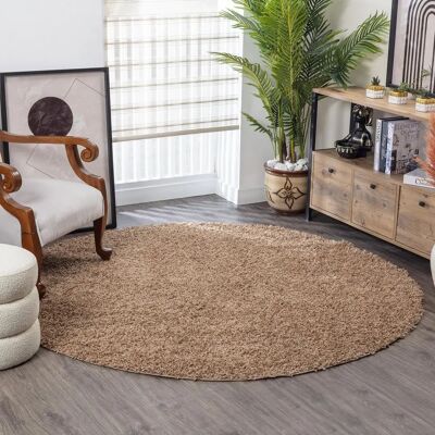 Surya - Tapis Rond Shaggy - Beige Foncé - 160cm - Style Scandinave Surya - Tapis Rond Shaggy - Beige Foncé - 160cm - Style Scandinave