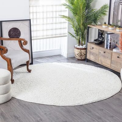 Surya Boracay - Tapis Rond Blanc et Pelucheux - 160cm Surya Boracay - Tapis Rond Blanc et Pelucheux - 160cm