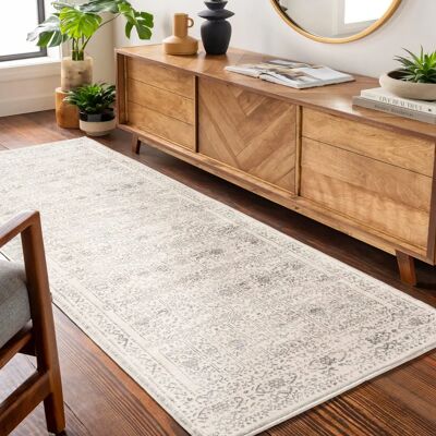 Tapis Vintage Shabby Chic Ivoire et Gris Clair - Surya Vicky Tapis Vintage Shabby Chic Ivoire et Gris Clair - Surya Vicky