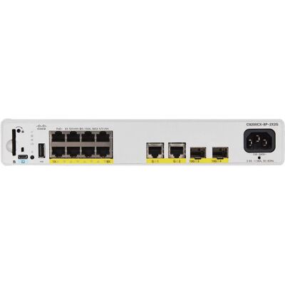 Beheerde Cisco Catalyst C9200CX-8P-2X2G-E Netwerkswitch - 8 Poorten Gigabit PoE+ - Grijs Beheerde Cisco Catalyst C9200CX-8P-2X2G-E Netwerkswitch - 8 Poorten Gigabit PoE+ - Grijs