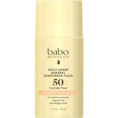 Babo Botanicals SPF 50 Fragrance Free Daily Sheer Mineral Sunscreen - Sunscreen Babo Botanicals SPF 50 Fragrance Free Daily Sheer Mineral Sunscreen - Sunscreen