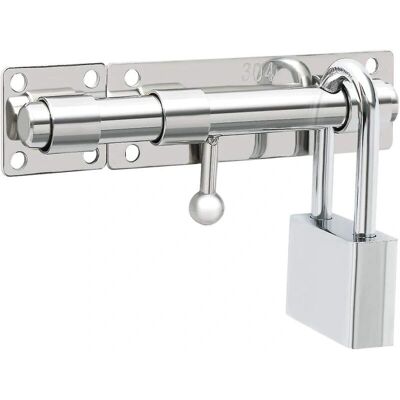 Augro Cerradura de pestillo corredizo con acabado cromado de acero inoxidable con orificio para candado - Cerradura de puerta Augro Cerradura de pestillo corredizo con acabado cromado de acero inoxidable con orificio para candado - Cerradura de puerta