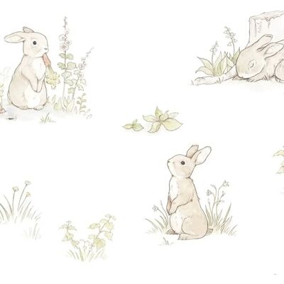 Muemue Rabbit Wallpaper - 280x50cm White - Kids Decor Muemue Rabbit Wallpaper - 280x50cm White - Kids Decor