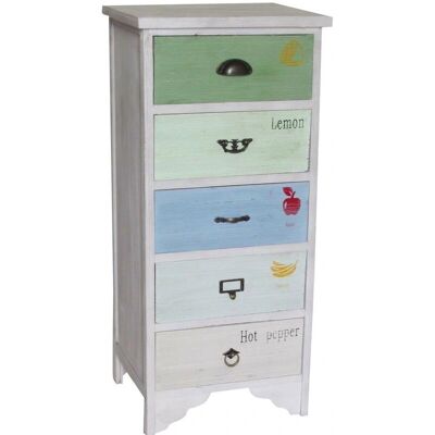 BISCOTTINI - Vintage Kommode - 5 Bunte Schubladen - Messinggriffe - 43x35x95 cm BISCOTTINI - Vintage Kommode - 5 Bunte Schubladen - Messinggriffe - 43x35x95 cm