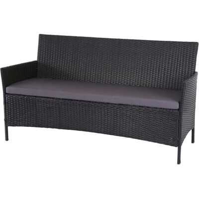 Banco de jardín 3 plazas 154cm polirratán antracita cojines Banco de jardín 3 plazas 154cm polirratán antracita cojines